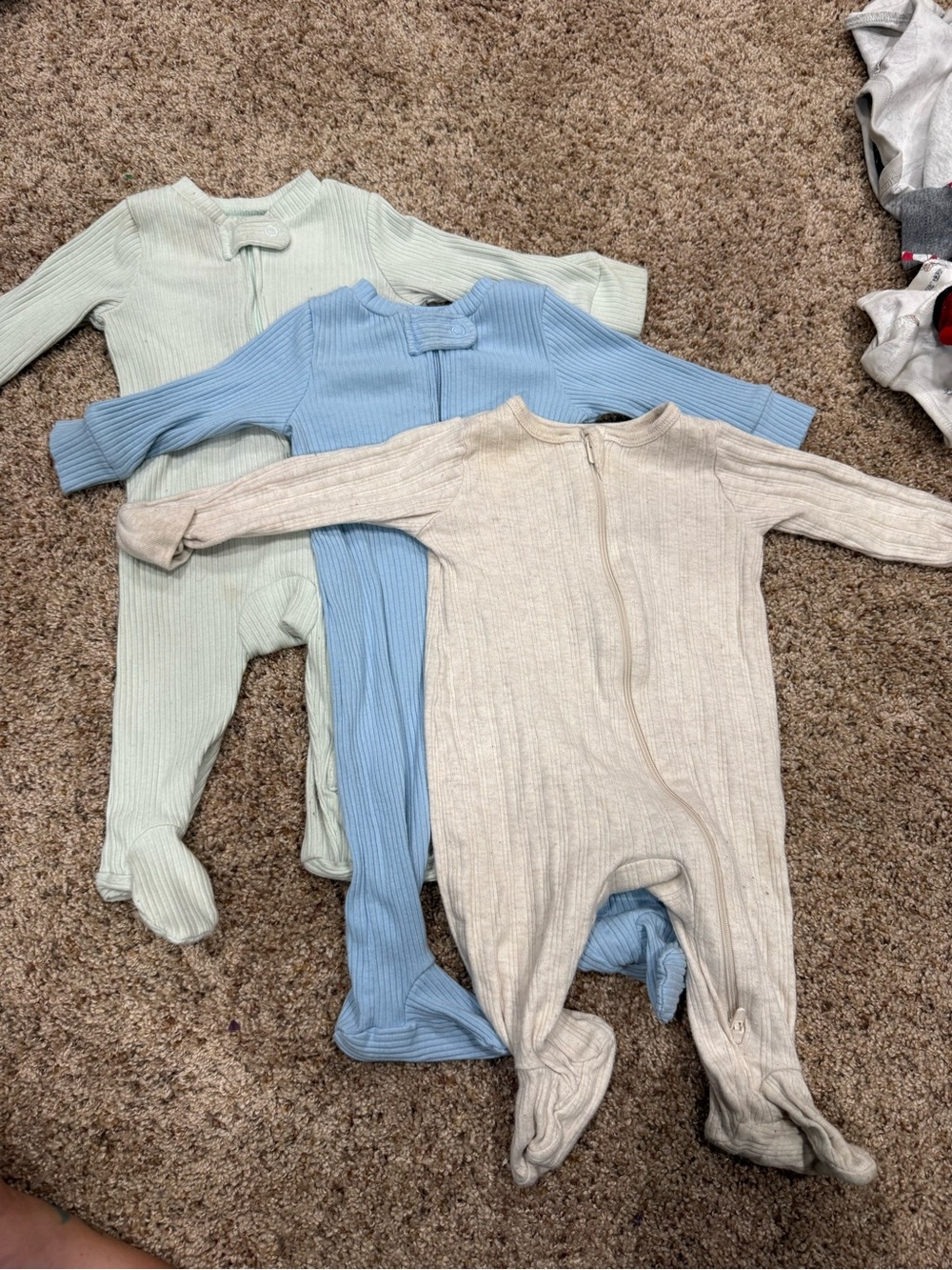 Baby 0-3M Ribbed Footed Sleepers Lullaby Lane Wonder Nation 3 Pack